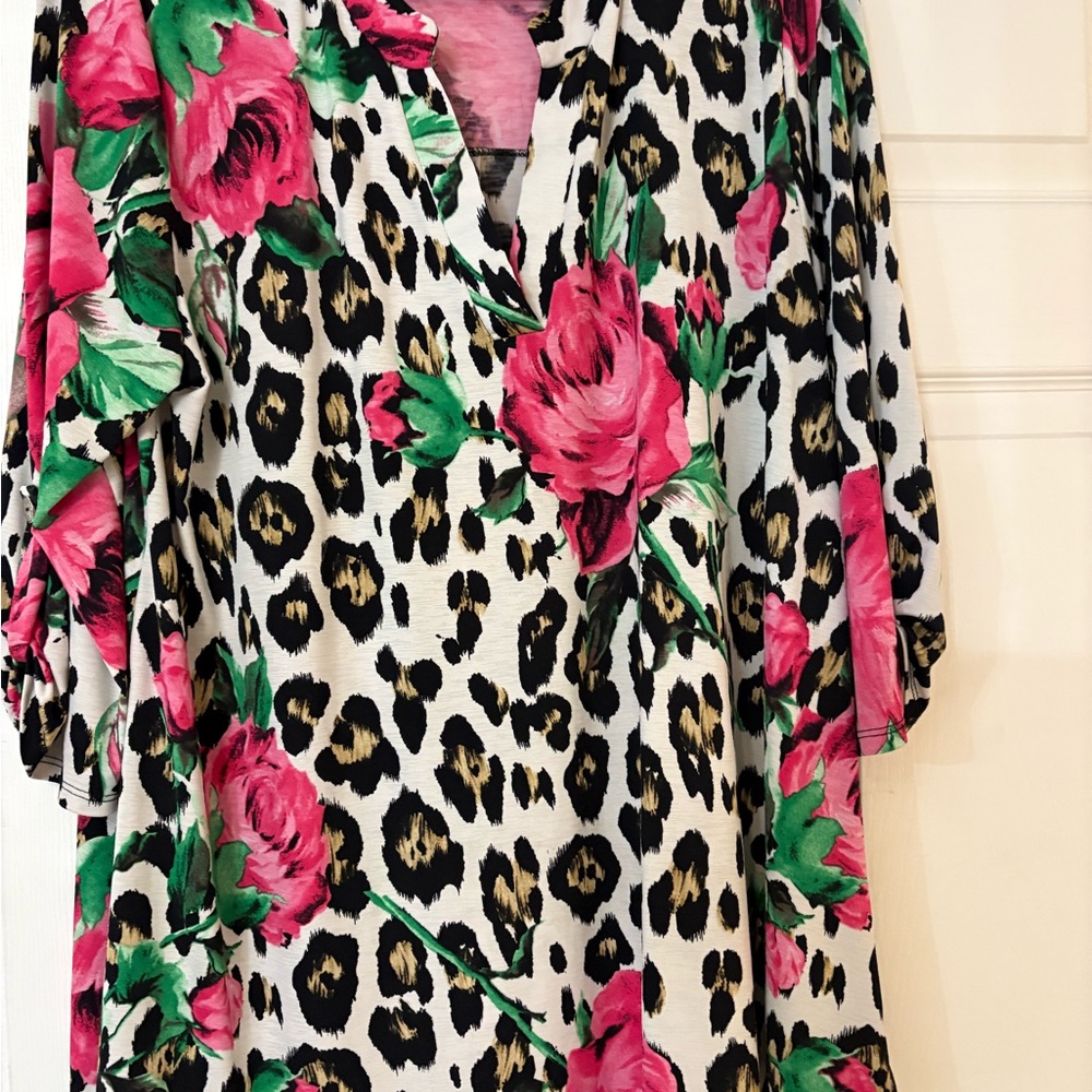 Vibrant Floral and Leopard Print Blouse